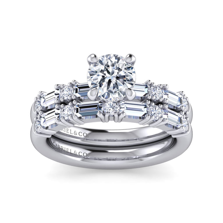 Leanna - 14K White Gold Baguette and Round Diamond Engagement Ring - 0.55 ct - Shot 4