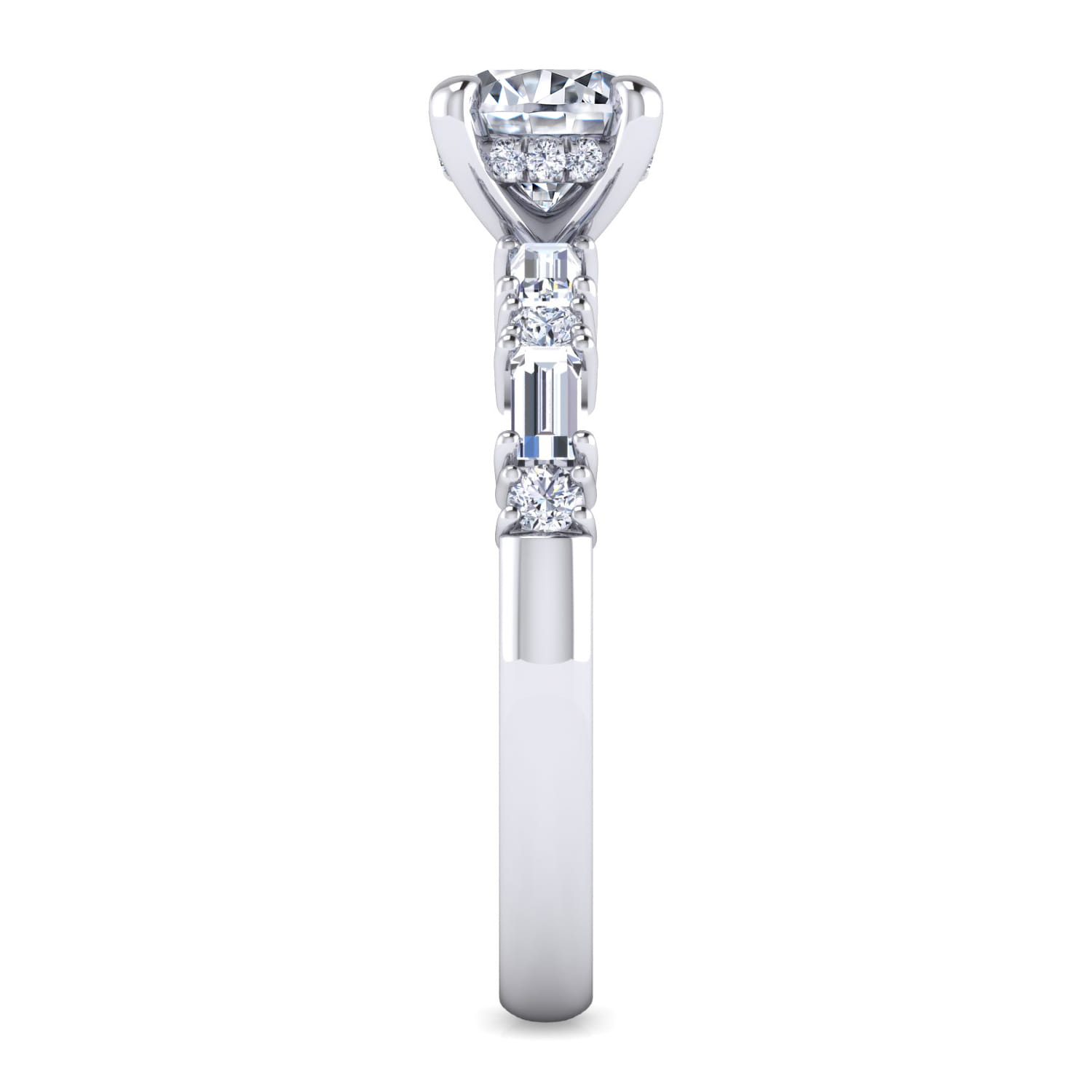Leanna - 14K White Gold Baguette and Round Diamond Engagement Ring - 0.55 ct - Shot 5