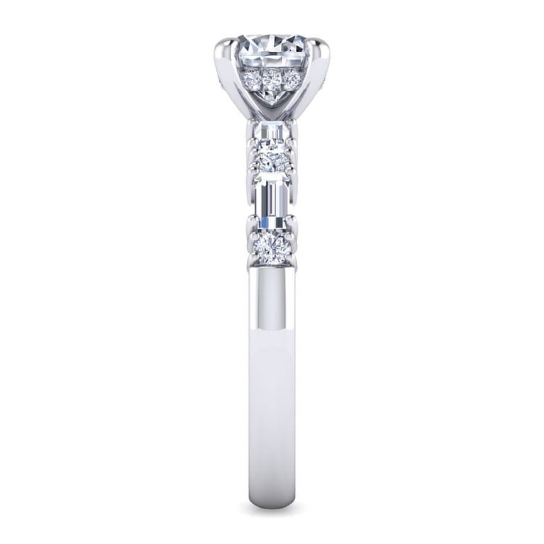 Leanna - 14K White Gold Baguette and Round Diamond Engagement Ring - 0.55 ct - Shot 5