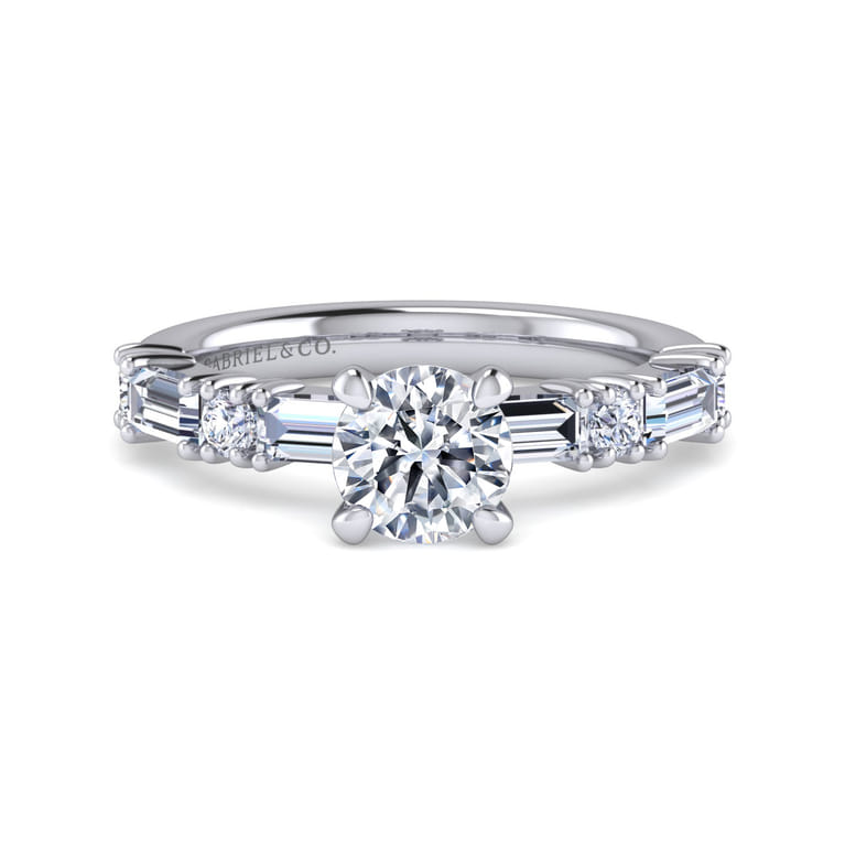 Leanna - 14K White Gold Baguette and Round Diamond Engagement Ring - 0.9 ct - Shot 1