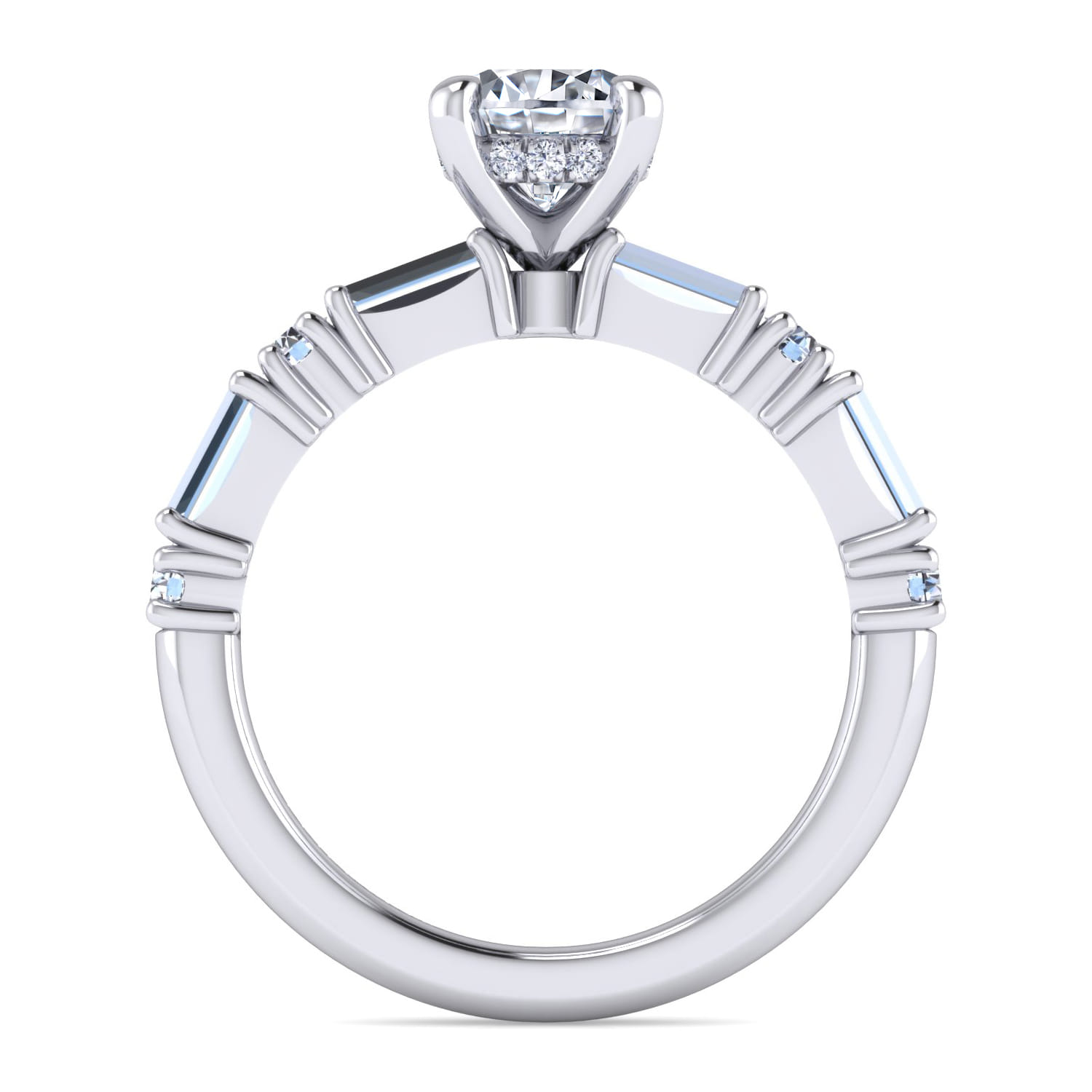 Leanna - 14K White Gold Baguette and Round Diamond Engagement Ring - 0.9 ct - Shot 2
