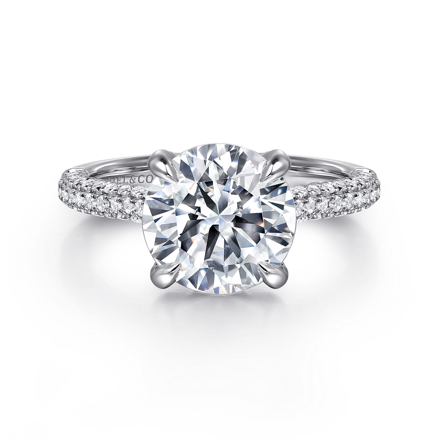 Cadie - 14K White Gold Round Pave Diamond Engagement Ring - 0.5 ct - Shot 1