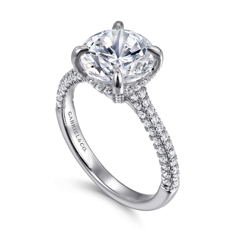 Cadie - 14K White Gold Round Pave Diamond Engagement Ring - 0.5 ct - Shot 3