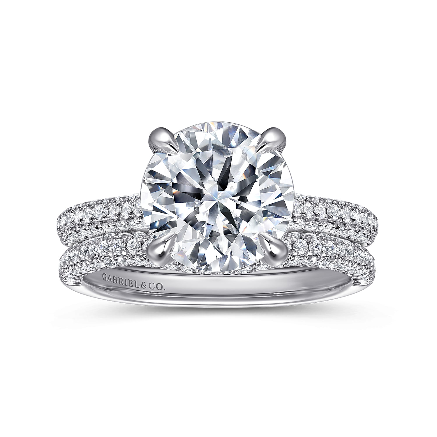 Cadie - 14K White Gold Round Pave Diamond Engagement Ring - 0.5 ct - Shot 4
