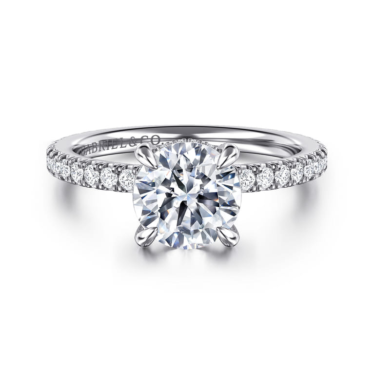 Alisa - 14K White Gold Round Hidden Halo Diamond Engagement Ring - 0.5 ct - Shot 1