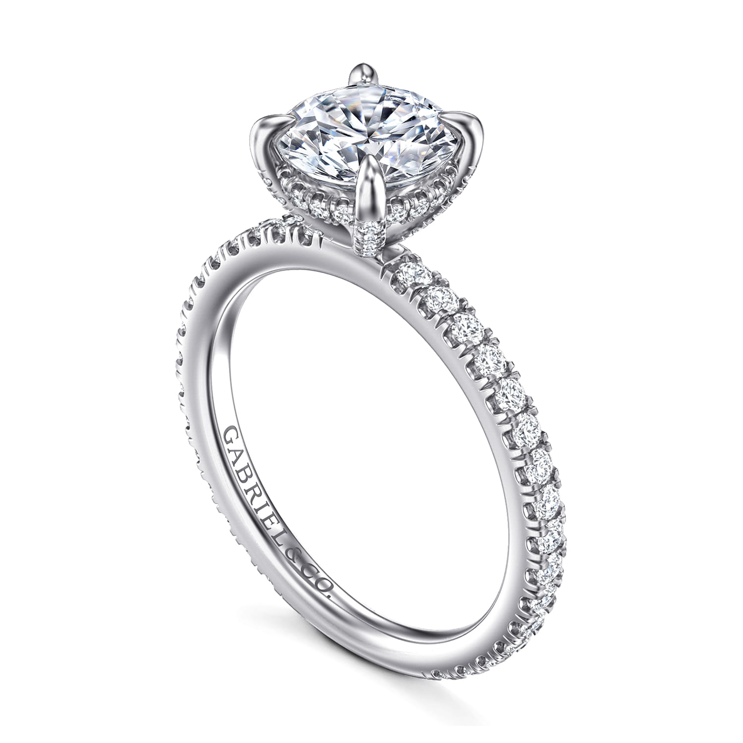 Alisa - 14K White Gold Round Hidden Halo Diamond Engagement Ring - 0.5 ct - Shot 3