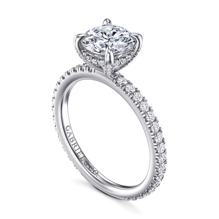 Alisa - 14K White Gold Round Hidden Halo Diamond Engagement Ring - 0.5 ct - Shot 3