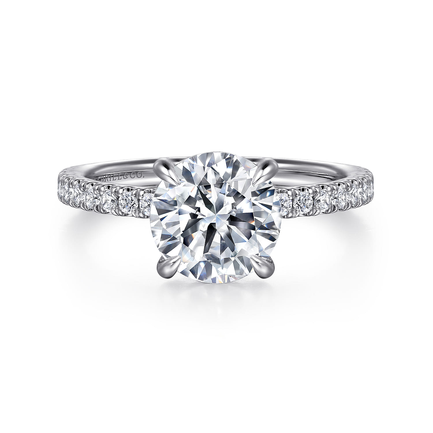 Alisa - 14K White Gold Round Hidden Halo Diamond Engagement Ring - 0.5 ct - Shot 1