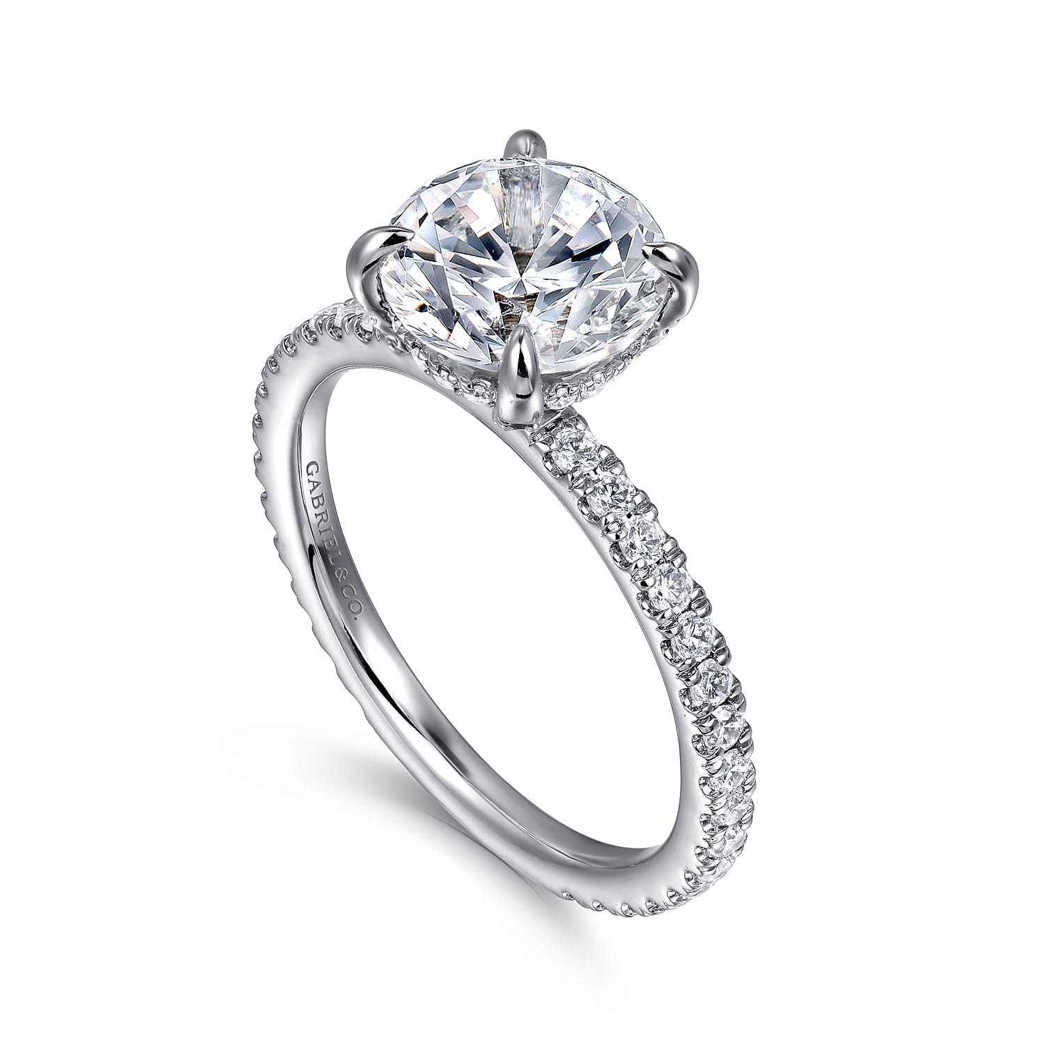 Alisa - 14K White Gold Round Hidden Halo Diamond Engagement Ring - 0.5 ct - Shot 3