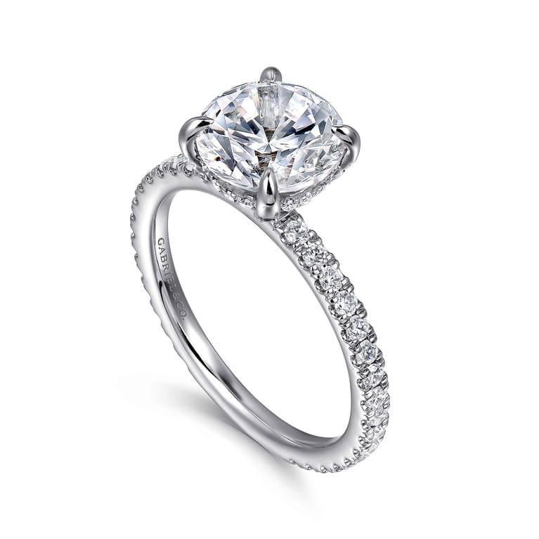 Alisa - 14K White Gold Round Hidden Halo Diamond Engagement Ring - 0.5 ct - Shot 3