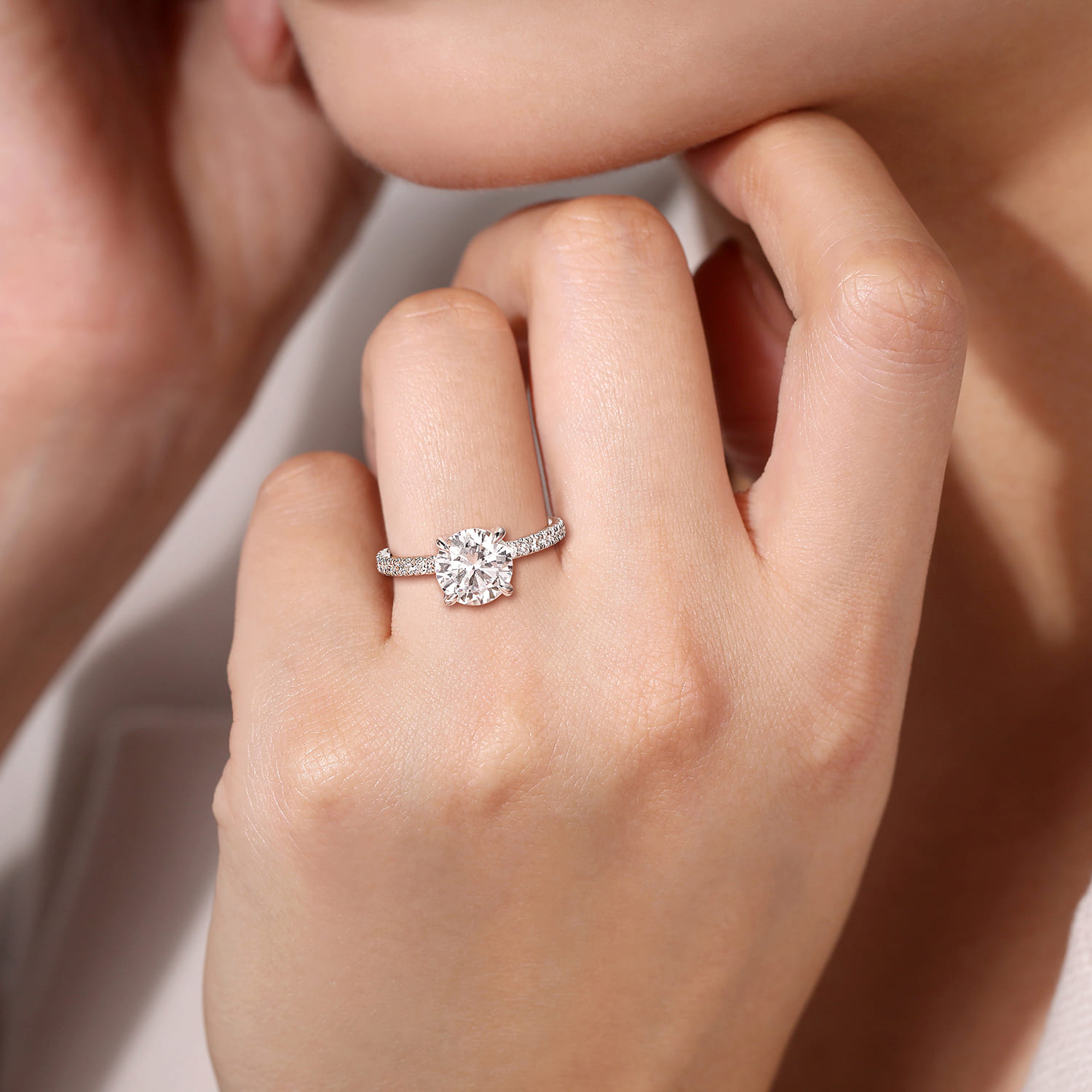 Alisa - 14K White Gold Round Hidden Halo Diamond Engagement Ring - 0.5 ct - Shot 6