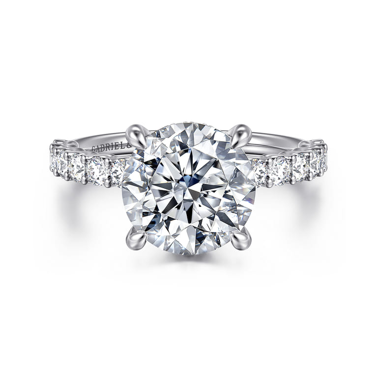Florah - 14K White Gold Round Hidden Halo Diamond Engagement Ring - 0.7 ct - Shot 1