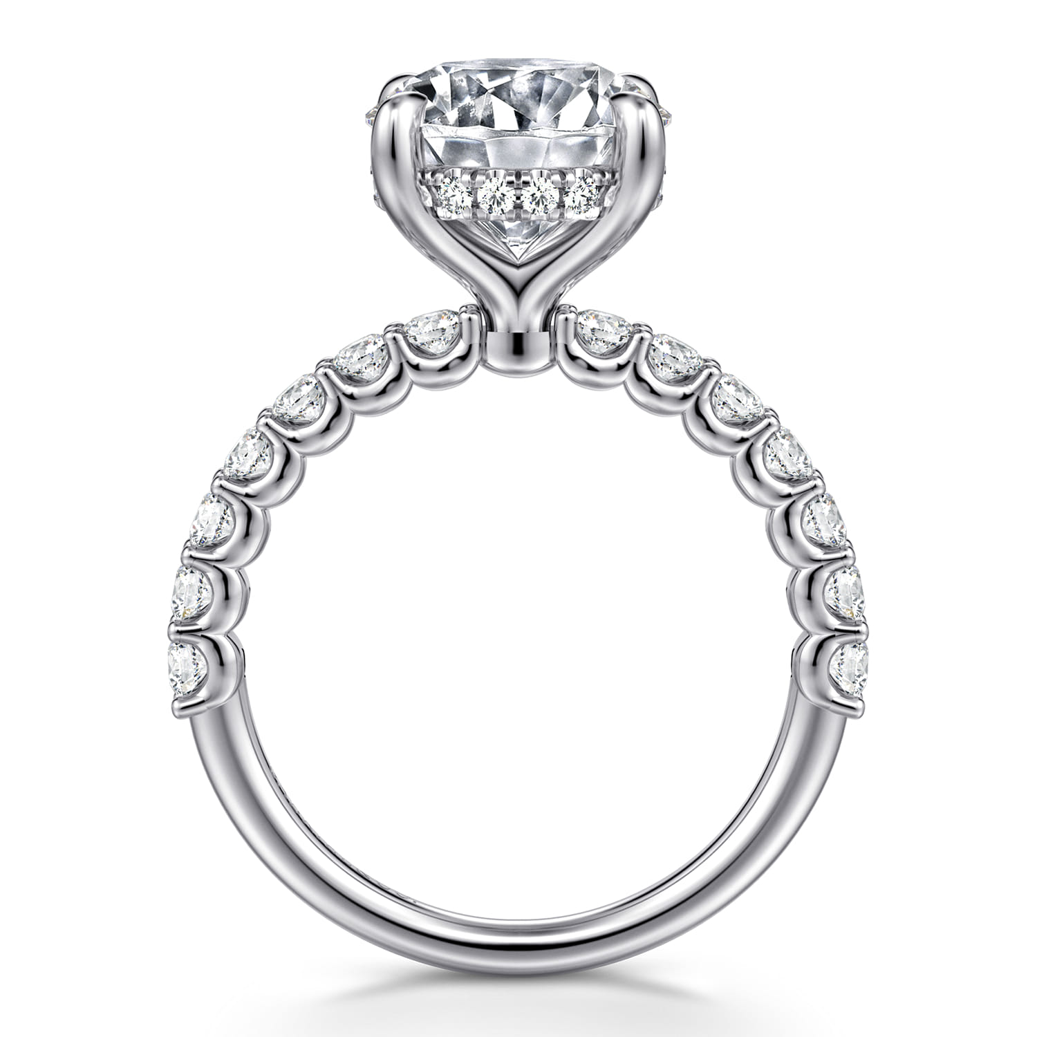 Florah - 14K White Gold Round Hidden Halo Diamond Engagement Ring - 0.7 ct - Shot 2