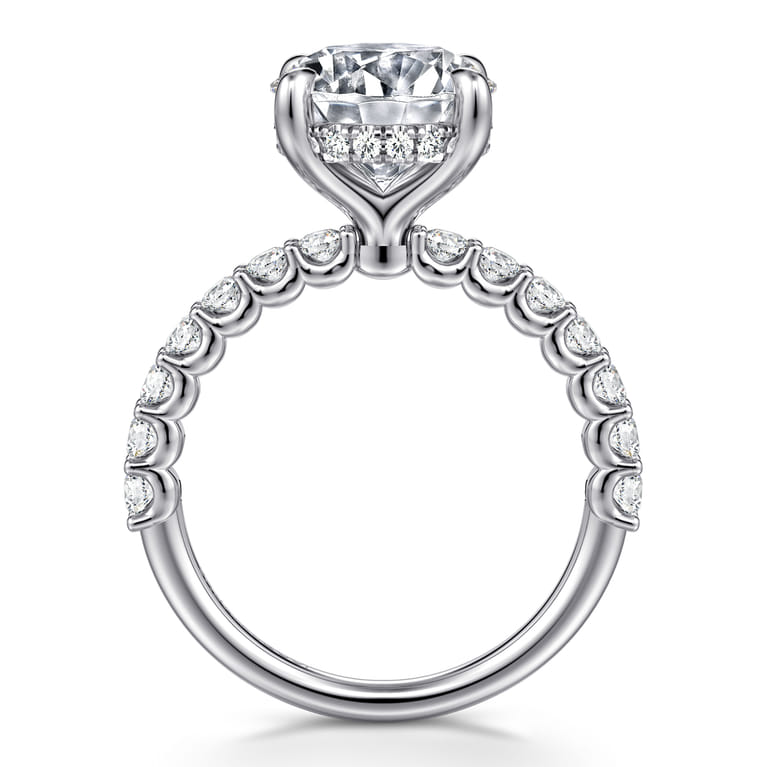 Florah - 14K White Gold Round Hidden Halo Diamond Engagement Ring - 0.7 ct - Shot 2