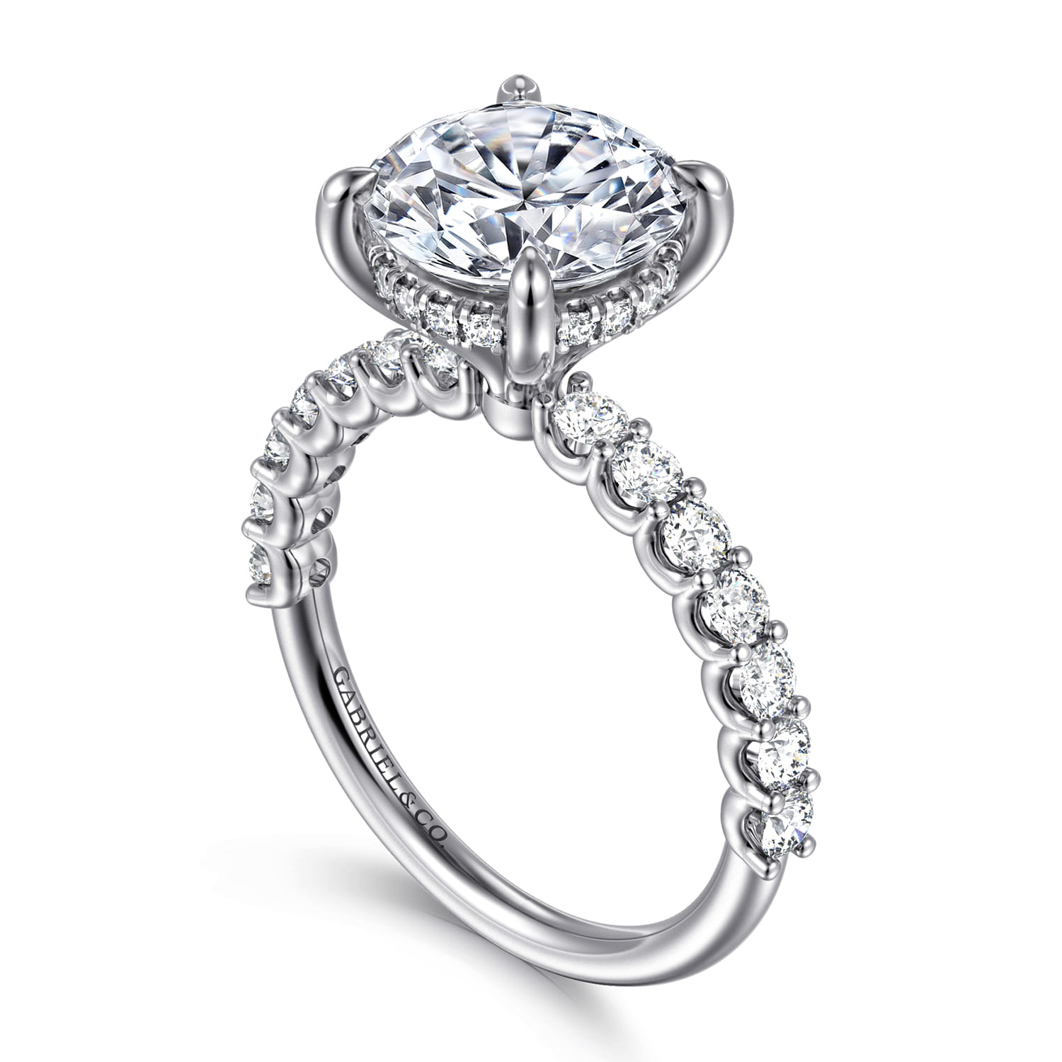 Florah - 14K White Gold Round Hidden Halo Diamond Engagement Ring - 0.7 ct - Shot 3