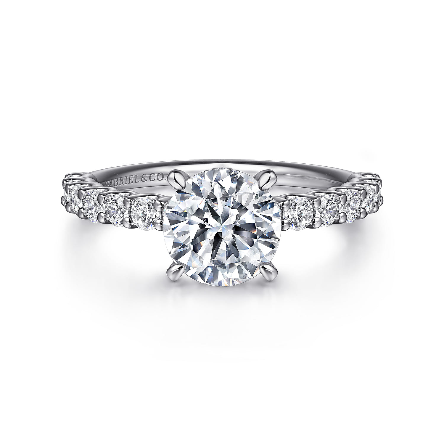 Florah - 14K White Gold Round Hidden Halo Diamond Engagement Ring - 0.7 ct - Shot 1