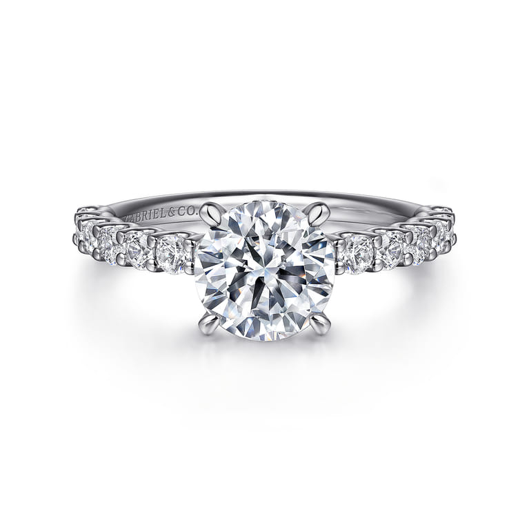 Florah - 14K White Gold Round Hidden Halo Diamond Engagement Ring - 0.7 ct - Shot 1