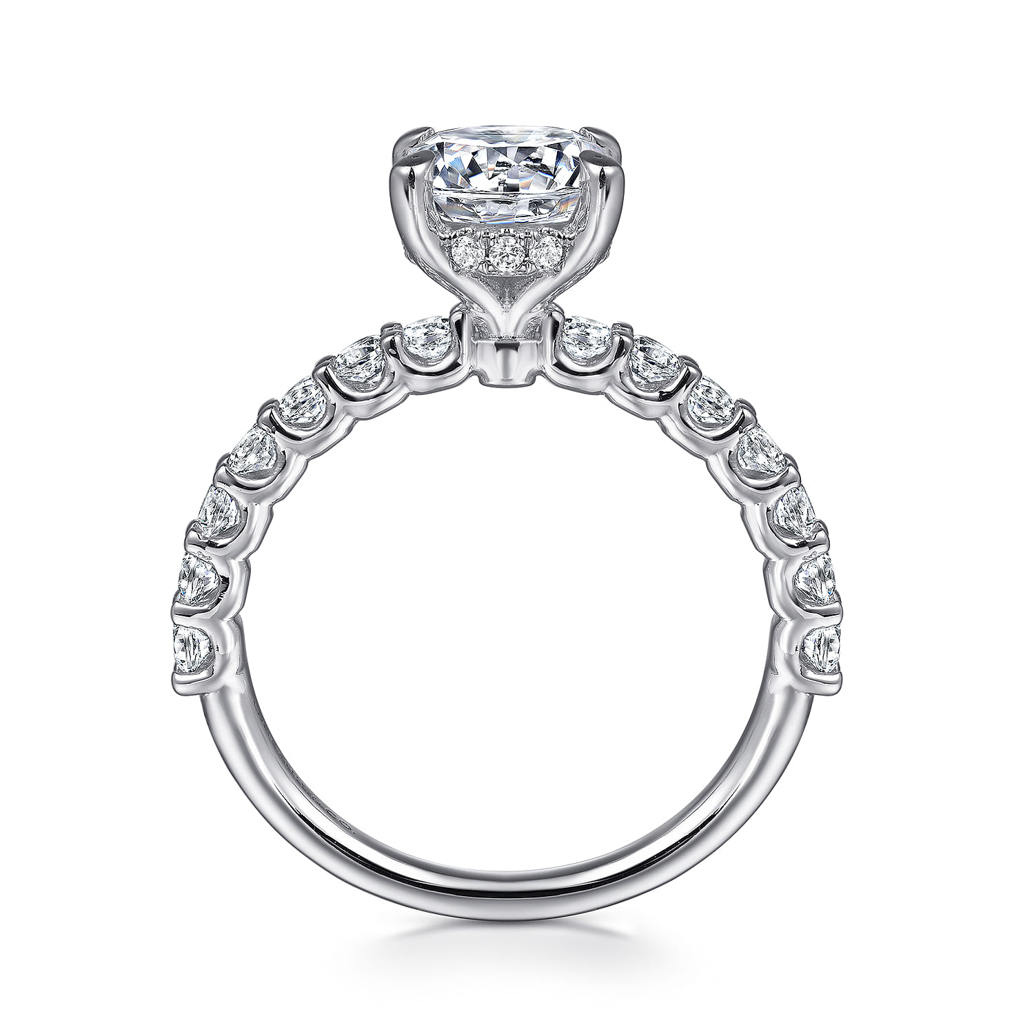 Florah - 14K White Gold Round Hidden Halo Diamond Engagement Ring - 0.7 ct - Shot 2