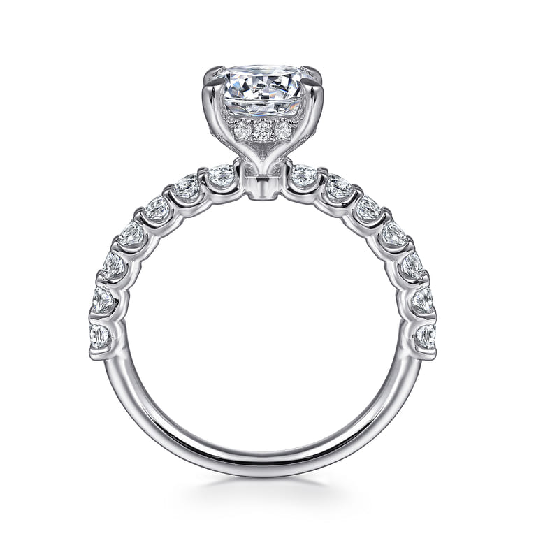 Florah - 14K White Gold Round Hidden Halo Diamond Engagement Ring - 0.7 ct - Shot 2