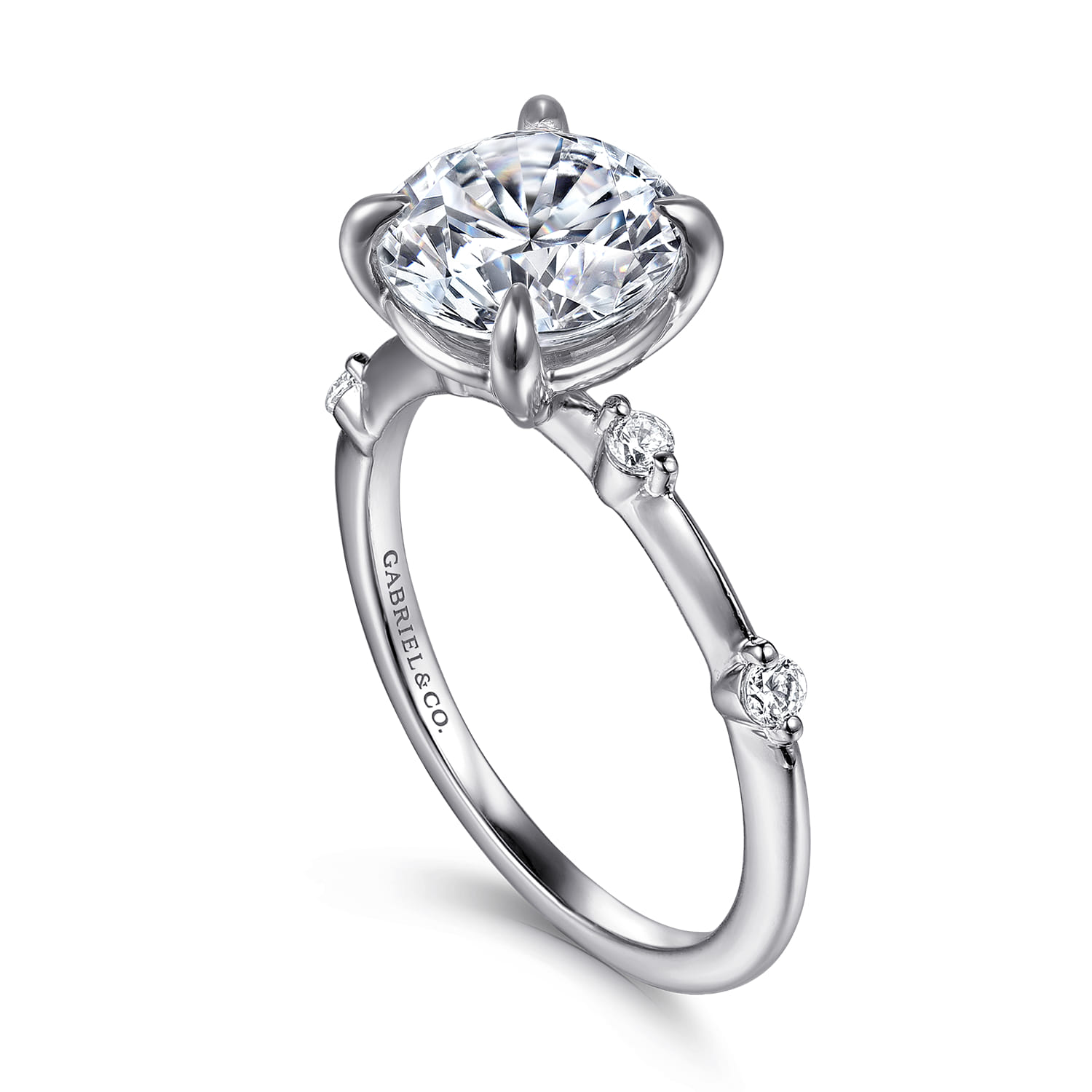 Frances - 14K White Gold Round Diamond Engagement Ring - 0.12 ct - Shot 3