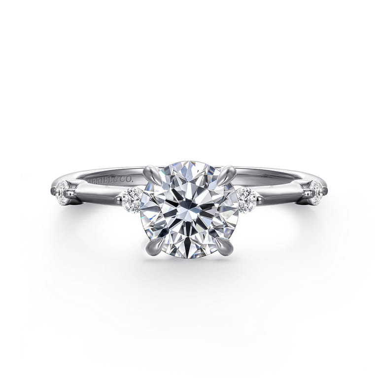 Frances - 14K White Gold Round Diamond Engagement Ring - 0.12 ct - Shot 1