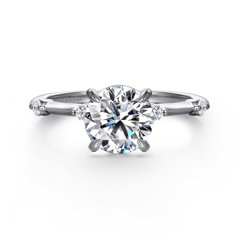 Frances - 14K White Gold Round Diamond Engagement Ring - 0.12 ct - Shot 1