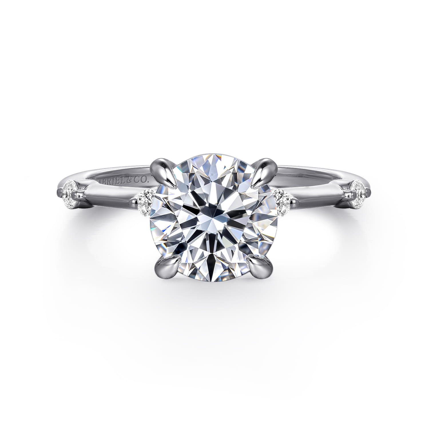 Frances - 14K White Gold Round Diamond Engagement Ring - 0.12 ct - Shot 1