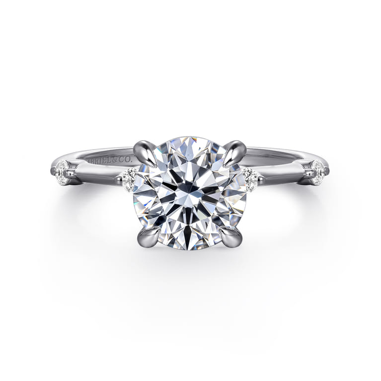 Frances - 14K White Gold Round Diamond Engagement Ring - 0.12 ct - Shot 1