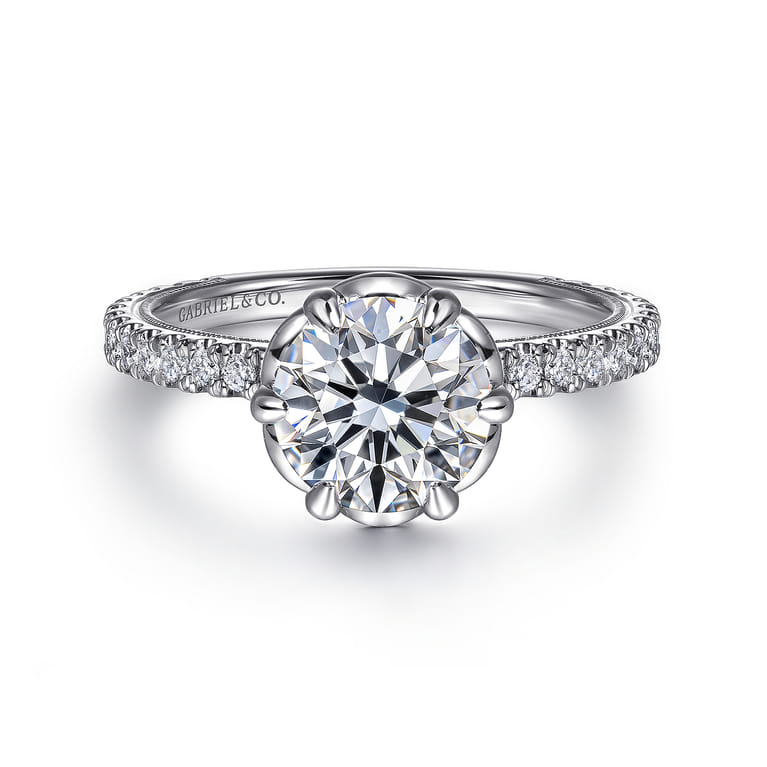 Lida - 14K White Gold Bezel Prong Round Diamond Engagement Ring - 0.4 ct - Shot 1