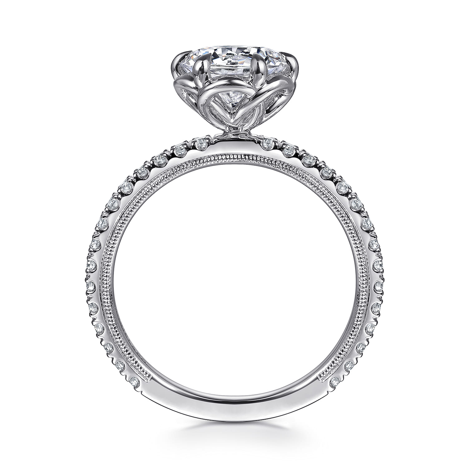 Lida - 14K White Gold Bezel Prong Round Diamond Engagement Ring - 0.4 ct - Shot 2