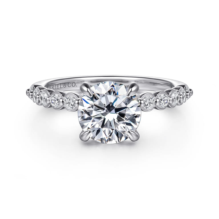 Leya - 14K White Gold Bezel Prong Set Round Diamond Engagement Ring - 0.4 ct - Shot 1