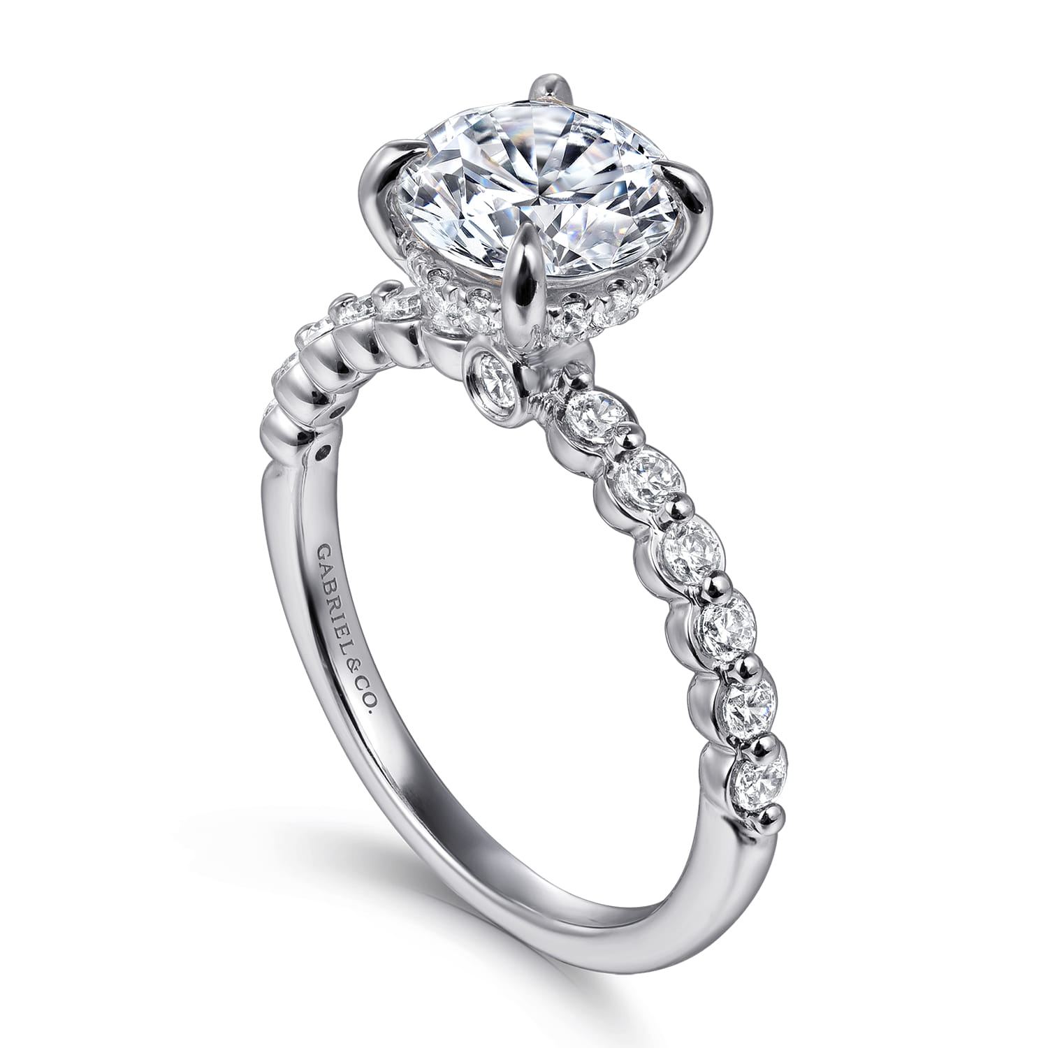 Leya - 14K White Gold Bezel Prong Set Round Diamond Engagement Ring - 0.4 ct - Shot 3