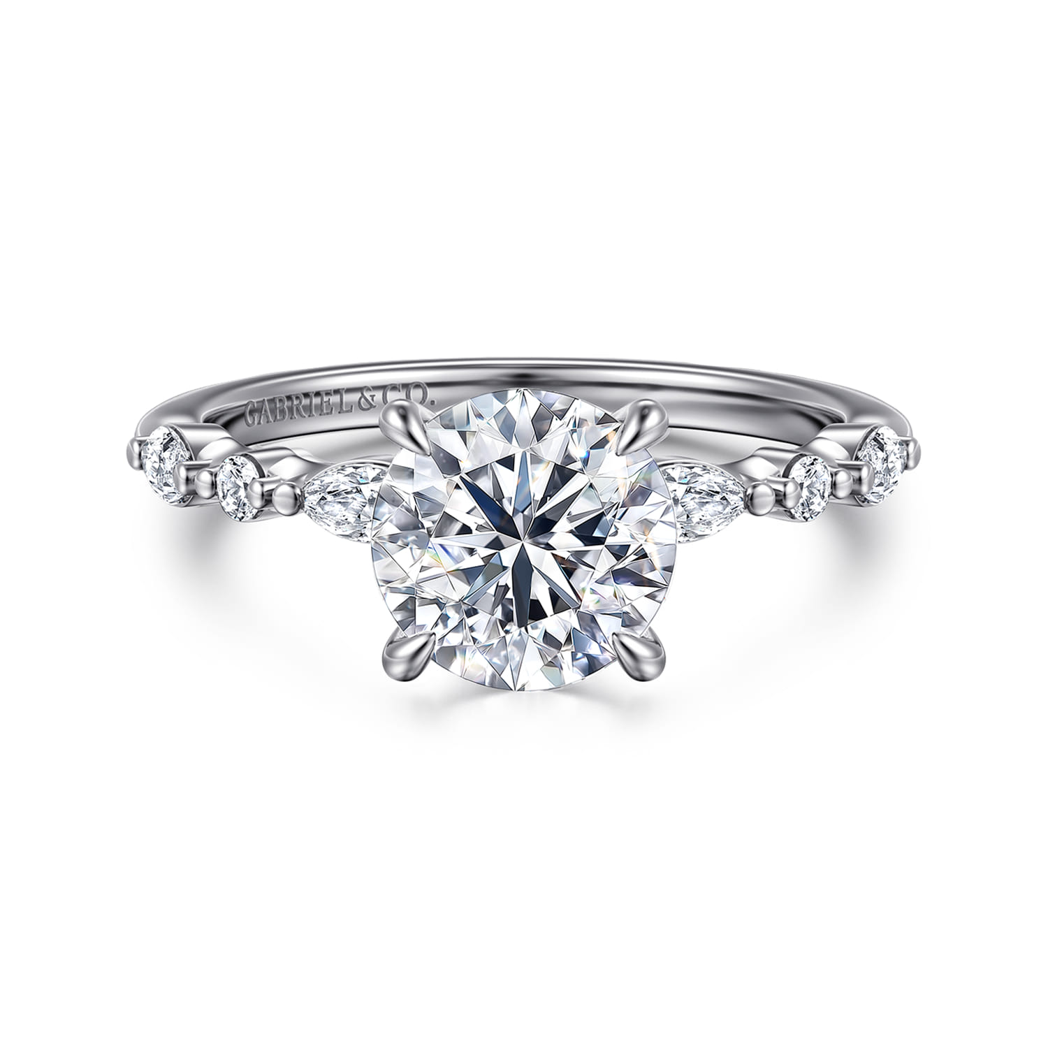 Perry - 14K White Gold Round Diamond Engagement Ring - 0.3 ct - Shot 1