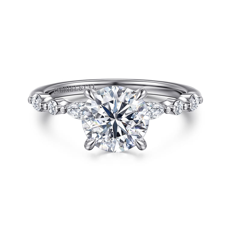 Perry - 14K White Gold Round Diamond Engagement Ring - 0.3 ct - Shot 1