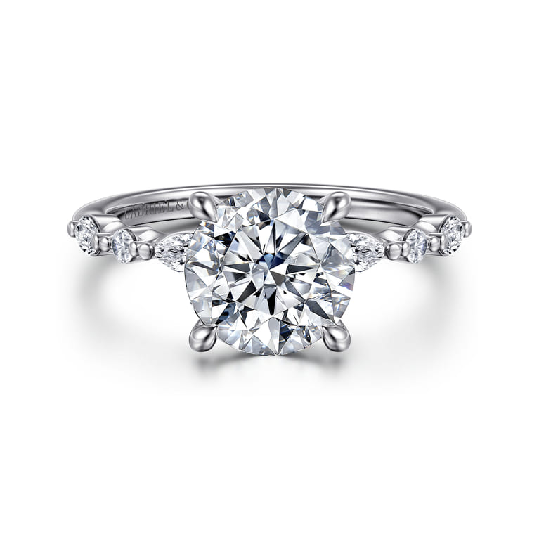 Perry - 14K White Gold Round Diamond Engagement Ring - 0.3 ct - Shot 1