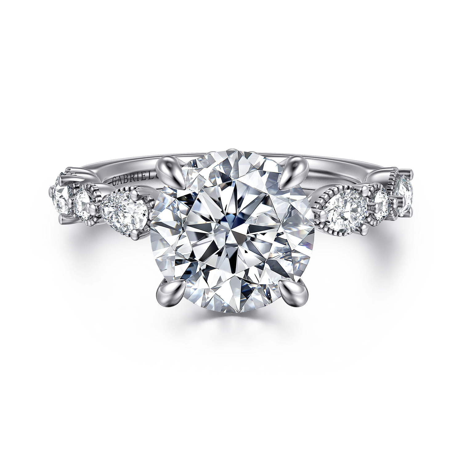 Eleeza - 14K White Gold Round Diamond Engagement Ring - 0.58 ct - Shot 1
