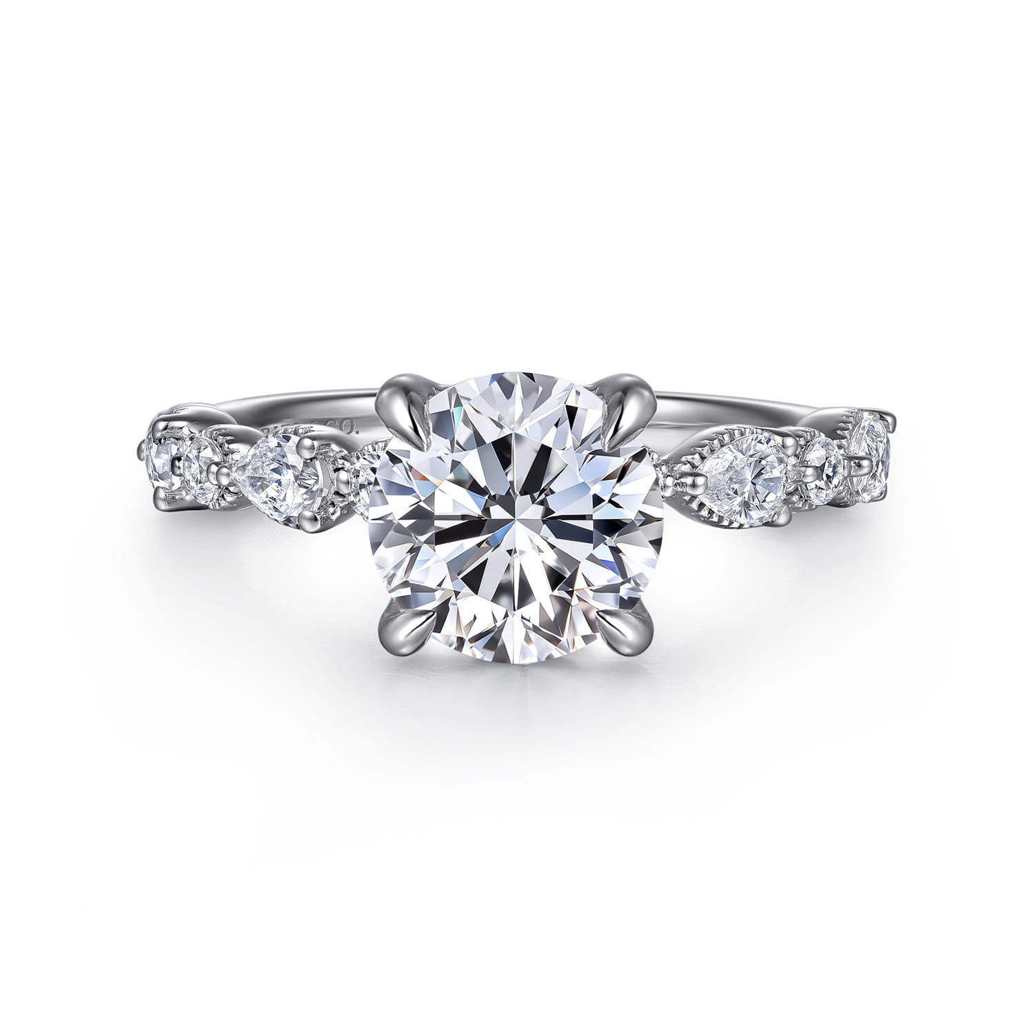 Eleeza - 14K White Gold Round Diamond Engagement Ring - 0.6 ct - Shot 1