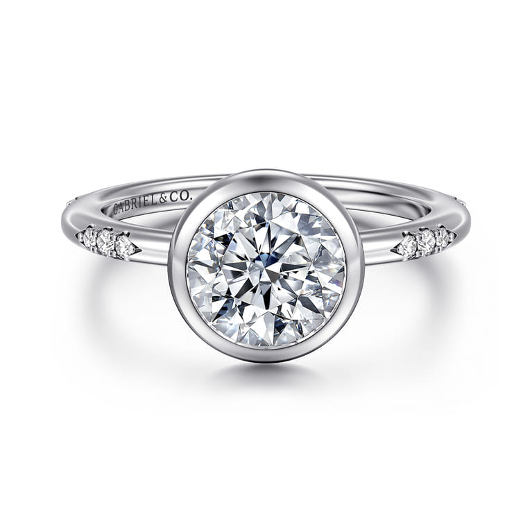 Aspen - 14K White Gold Bezel Set Round Diamond Engagement Ring - 0.09 ct - Shot 1