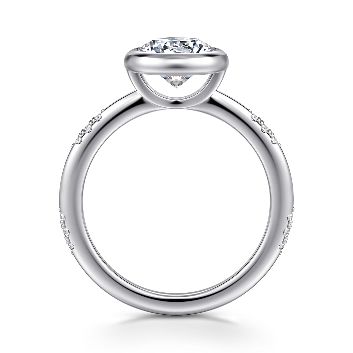 Aspen - 14K White Gold Bezel Set Round Diamond Engagement Ring - 0.09 ct - Shot 2