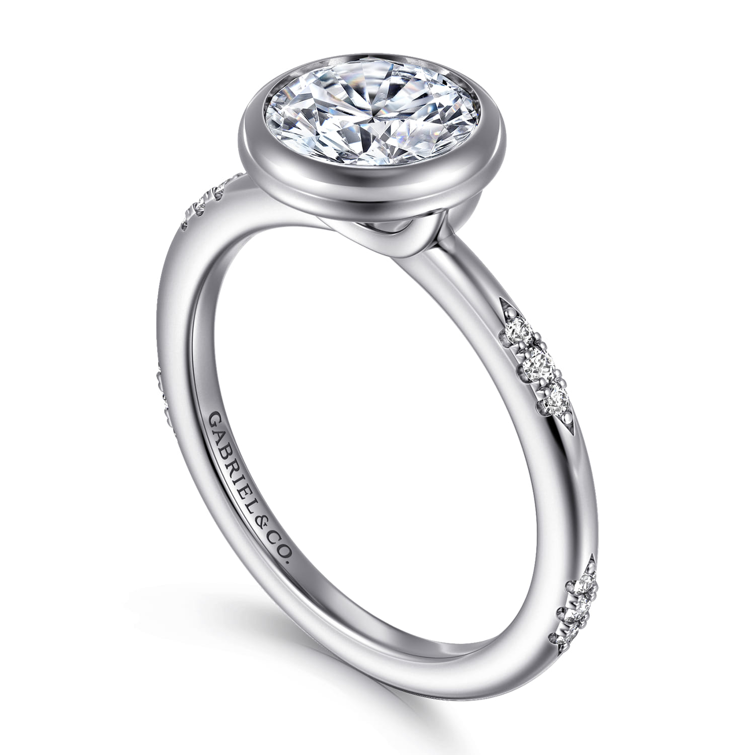 Aspen - 14K White Gold Bezel Set Round Diamond Engagement Ring - 0.09 ct - Shot 3