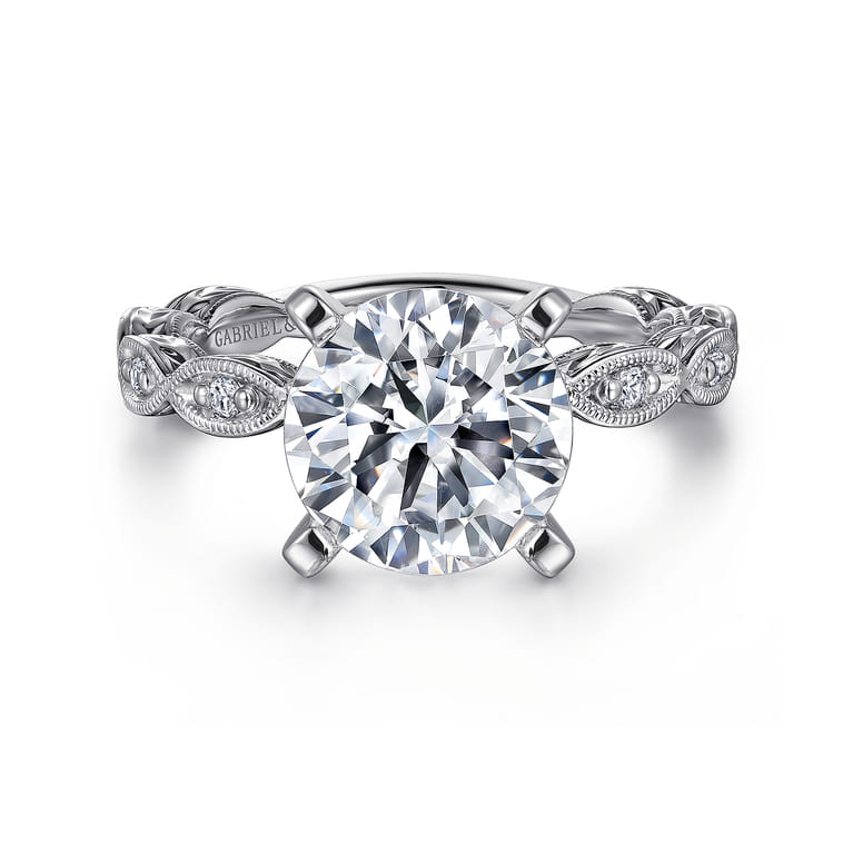 Sadie - 14K White Gold Twisted Round Diamond Engagement Ring - 0.12 ct - Shot 1