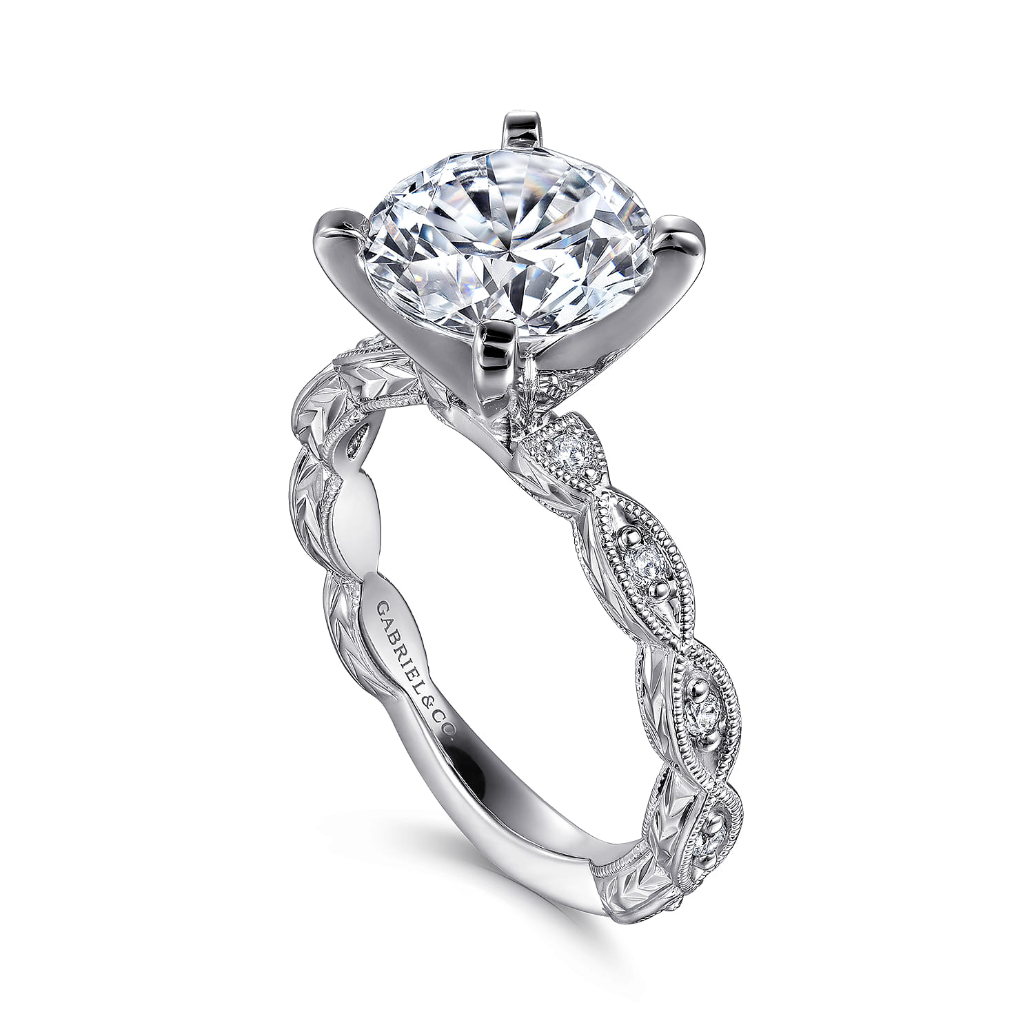 Sadie - 14K White Gold Twisted Round Diamond Engagement Ring - 0.12 ct - Shot 3