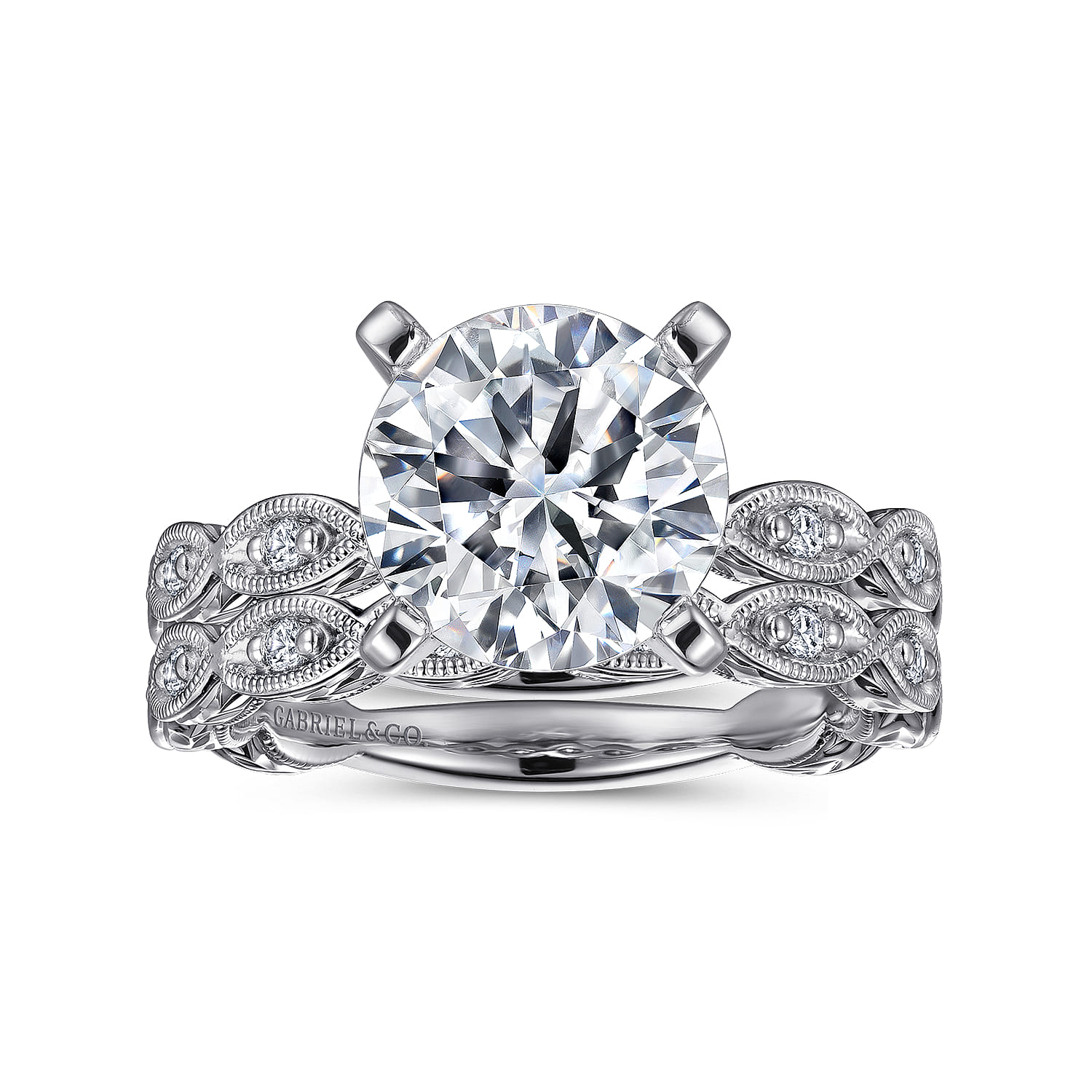 Sadie - 14K White Gold Twisted Round Diamond Engagement Ring - 0.12 ct - Shot 4