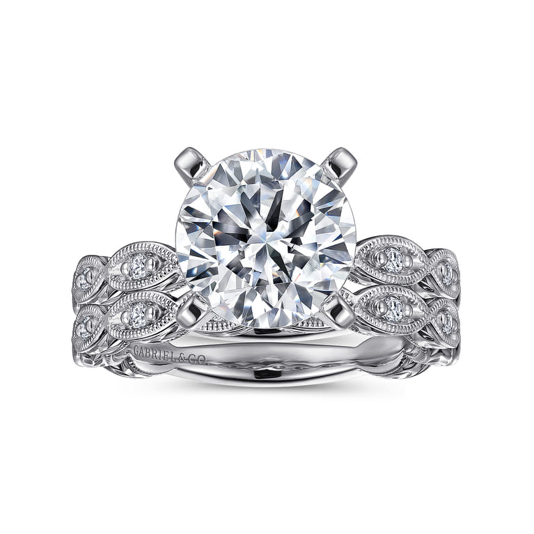 Sadie - 14K White Gold Twisted Round Diamond Engagement Ring - 0.12 ct - Shot 4