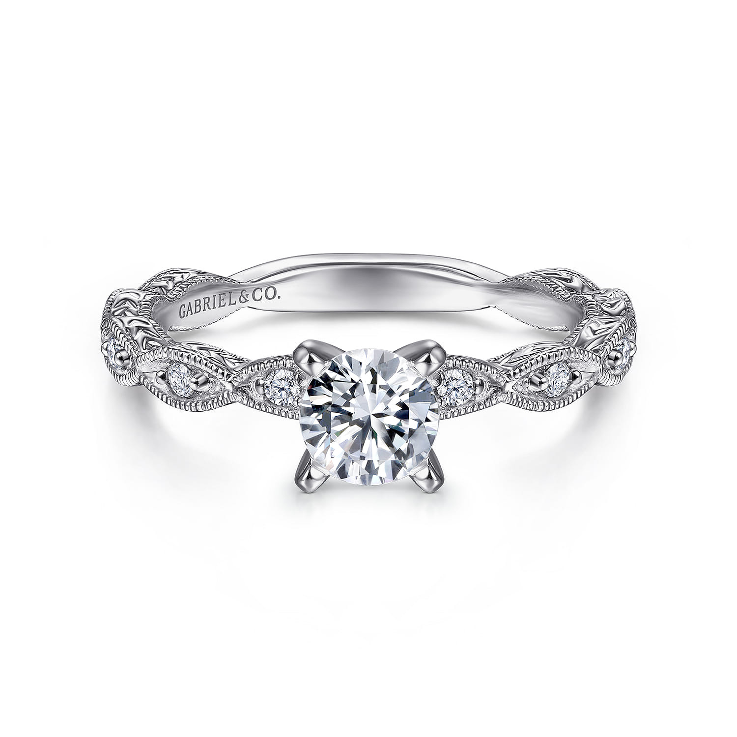 Sadie - 14K White Gold Round Diamond Engagement Ring - 0.12 ct - Shot 1
