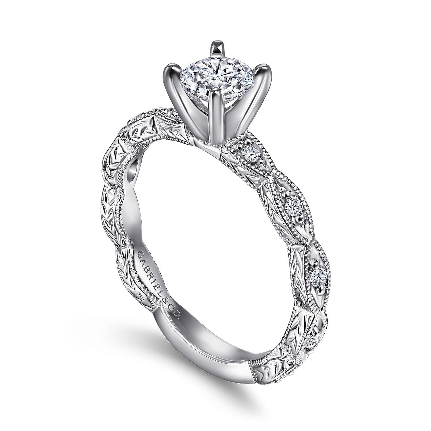 Sadie - 14K White Gold Round Diamond Engagement Ring - 0.12 ct - Shot 3