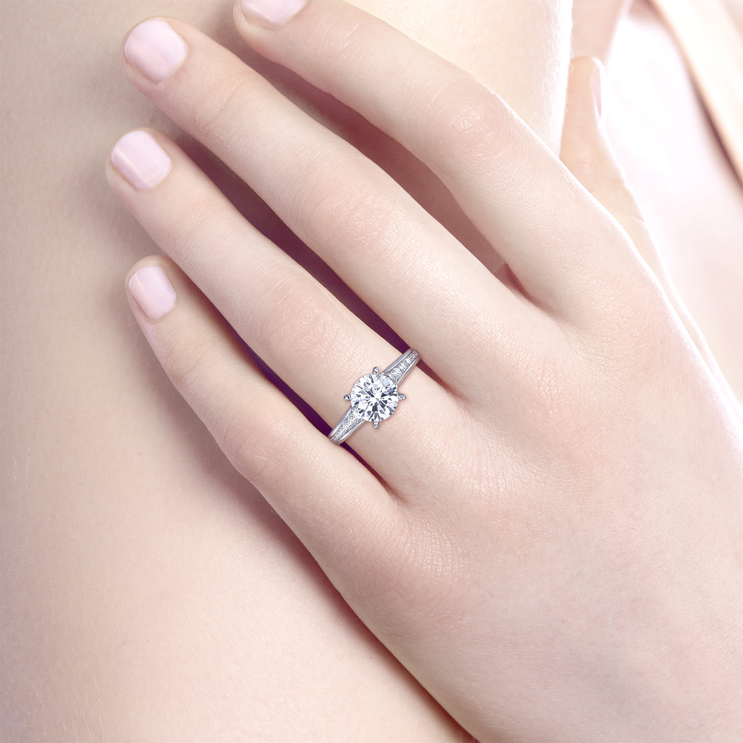 Nicola - 14K White Gold Round Diamond Channel Set Engagement Ring - 0.46 ct - Shot 6