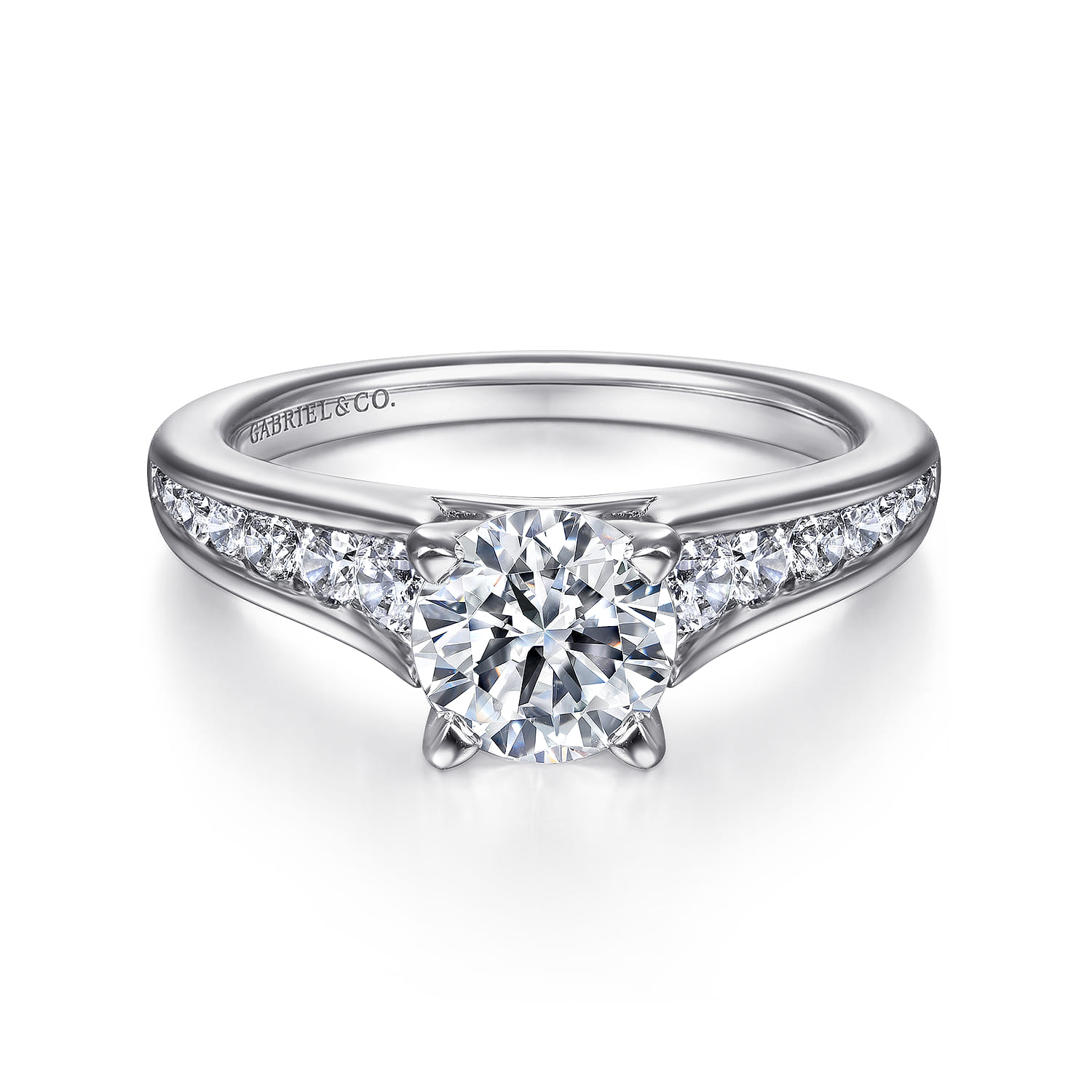 Nicola - 14K White Gold Round Diamond Channel Set Engagement Ring - 0.46 ct - Shot 1