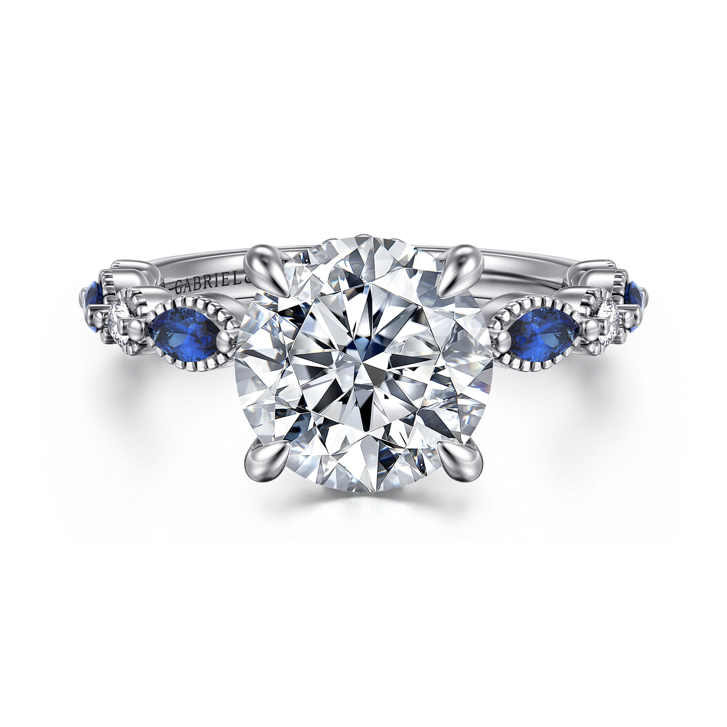 Cindie - 14K White Gold Round Sapphire and Diamond Engagement Ring - 0.5 ct - Shot 1
