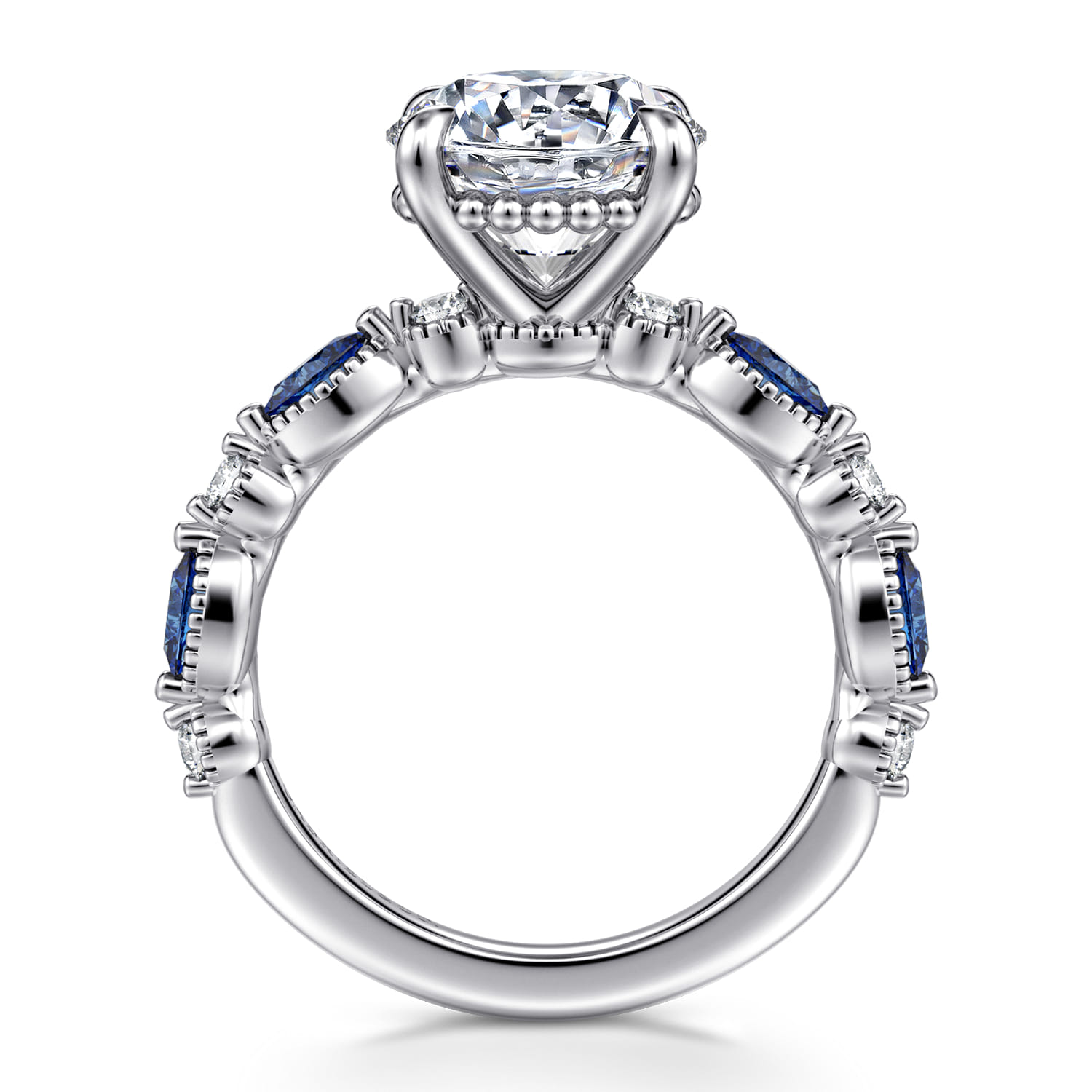 Cindie - 14K White Gold Round Sapphire and Diamond Engagement Ring - 0.5 ct - Shot 2